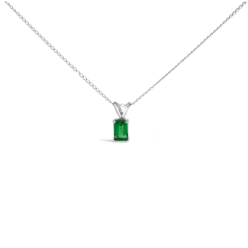 Bids.com 14K White Gold 6x4MM Emerald Cut Purple Amethyst Solitaire Pendant Necklace Necklaces White Smoke White.Gold / 18 / Green Emerald