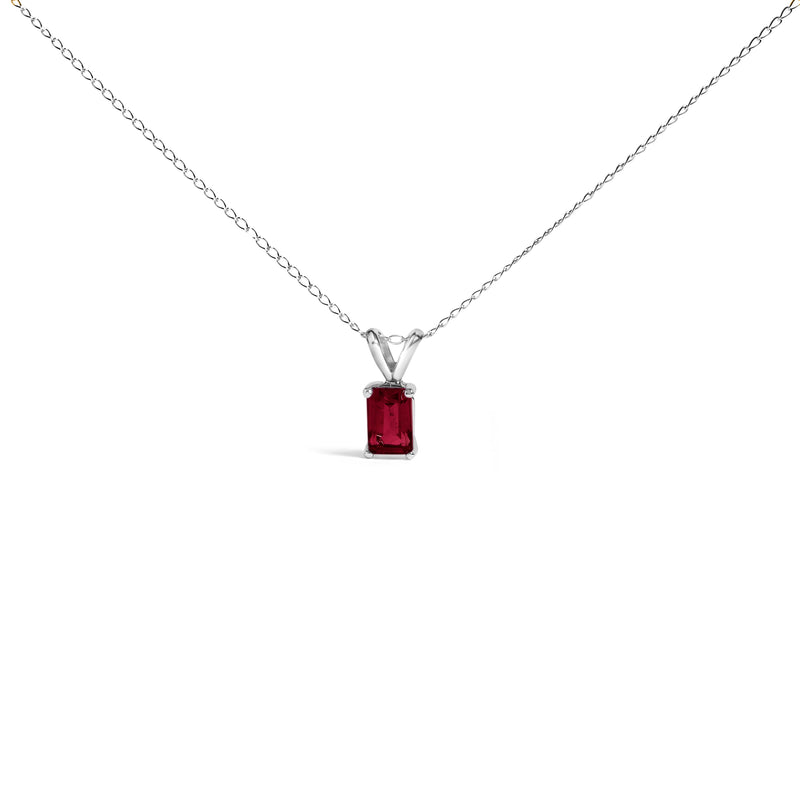 Bids.com 14K White Gold 6x4MM Emerald Cut Purple Amethyst Solitaire Pendant Necklace Necklaces White Smoke White.Gold / 18 / Red Ruby