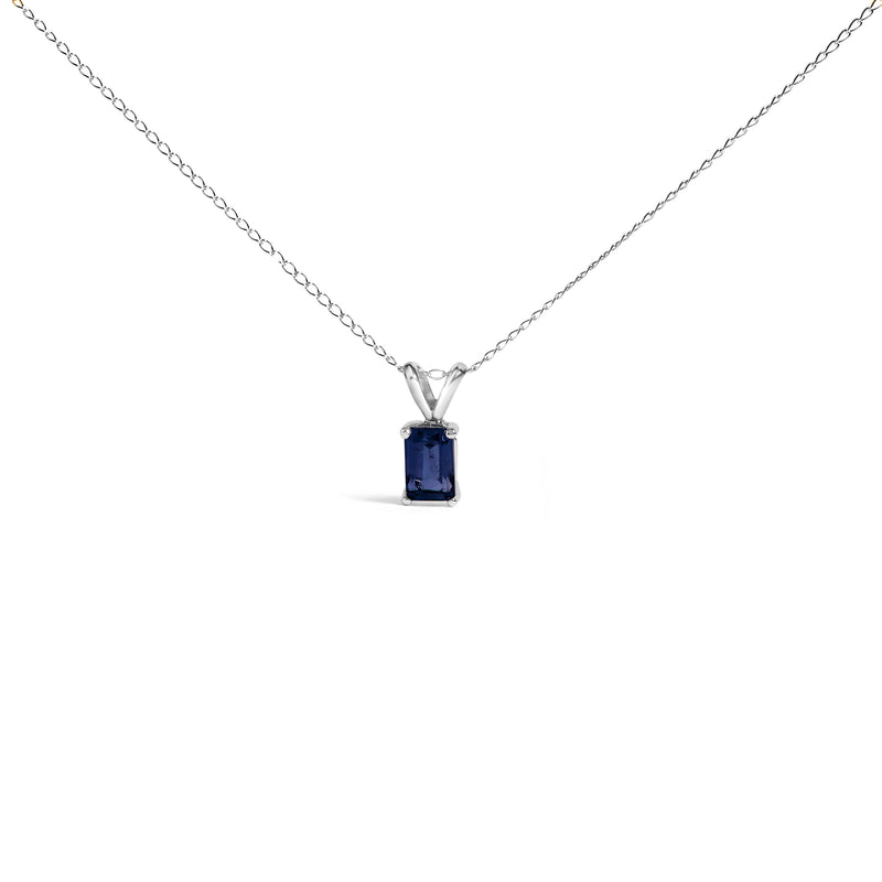 Bids.com 14K White Gold 6x4MM Emerald Cut Purple Amethyst Solitaire Pendant Necklace Necklaces White Smoke White.Gold / 18 / Blue Sapphire