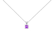 Bids.com 14K White Gold 5x5 MM Square Shaped Purple Amethyst Solitaire Pendant Necklace Necklaces White Smoke White.Gold / 18 / Purple Amethyst