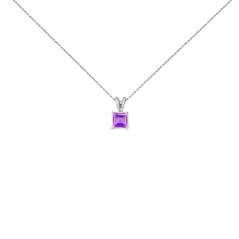 Bids.com 14K White Gold 5x5 MM Square Shaped Purple Amethyst Solitaire Pendant Necklace Necklaces White Smoke White.Gold / 18 / Purple Amethyst