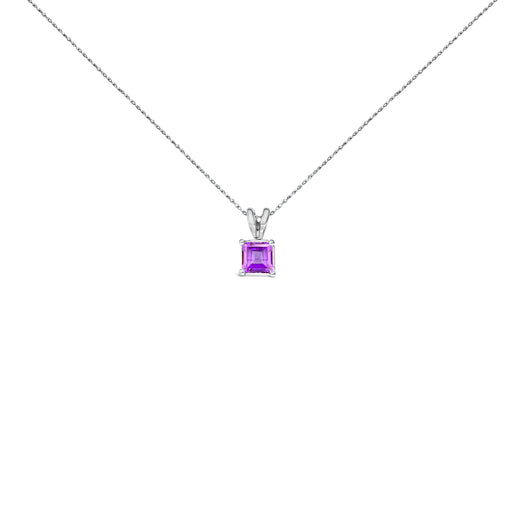 Bids.com 14K White Gold 5x5 MM Square Shaped Purple Amethyst Solitaire Pendant Necklace Necklaces White Smoke White.Gold / 18 / Purple Amethyst