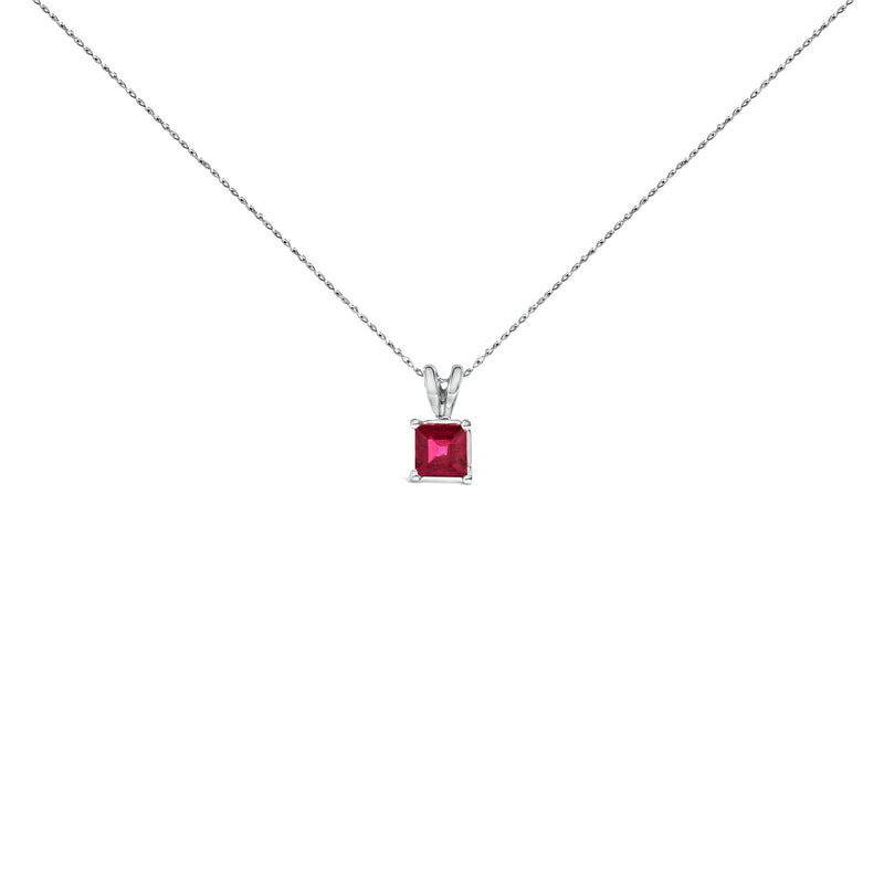 Bids.com 14K White Gold 5x5 MM Square Shaped Purple Amethyst Solitaire Pendant Necklace Necklaces White Smoke White.Gold / 18 / Red Ruby