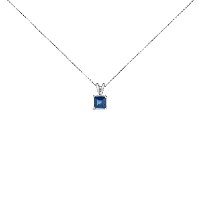 Bids.com 14K White Gold 5x5 MM Square Shaped Purple Amethyst Solitaire Pendant Necklace Necklaces White Smoke White.Gold / 18 / Blue Sapphire