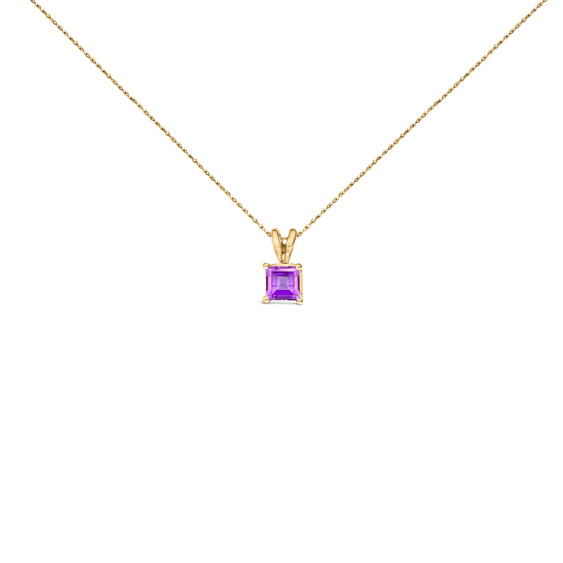 Bids.com 14K White Gold 5x5 MM Square Shaped Purple Amethyst Solitaire Pendant Necklace Necklaces White Smoke Yellow.Gold / 18 / Purple Amethyst