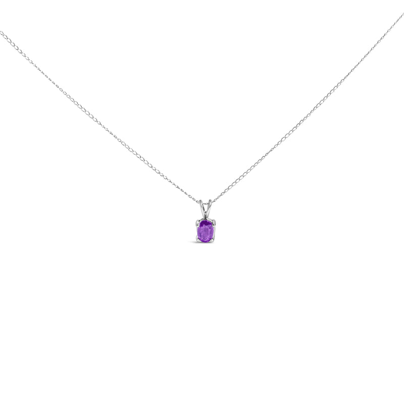 Bids.com 14K White Gold 6x4MM Oval Shaped Purple Amethyst Solitaire Pendant Necklace Necklaces White Smoke White.Gold / 18 / Purple Amethyst