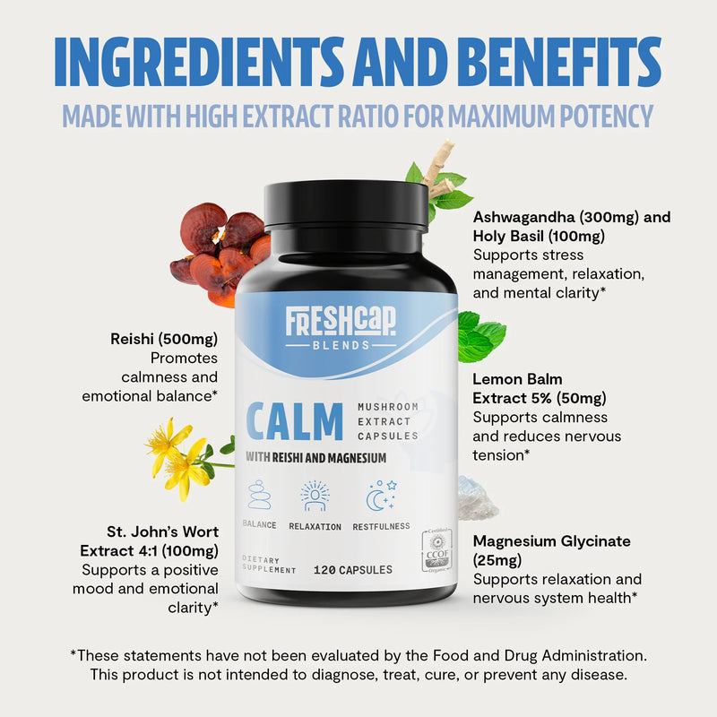 FreshCap Mushrooms Calm Blend Capsules, 120 count Capsules Lavender