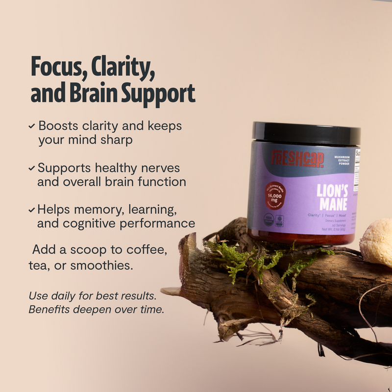FreshCap Mushrooms Organic Lion’s Mane Mushroom Powder Powder Wheat 60 Servings