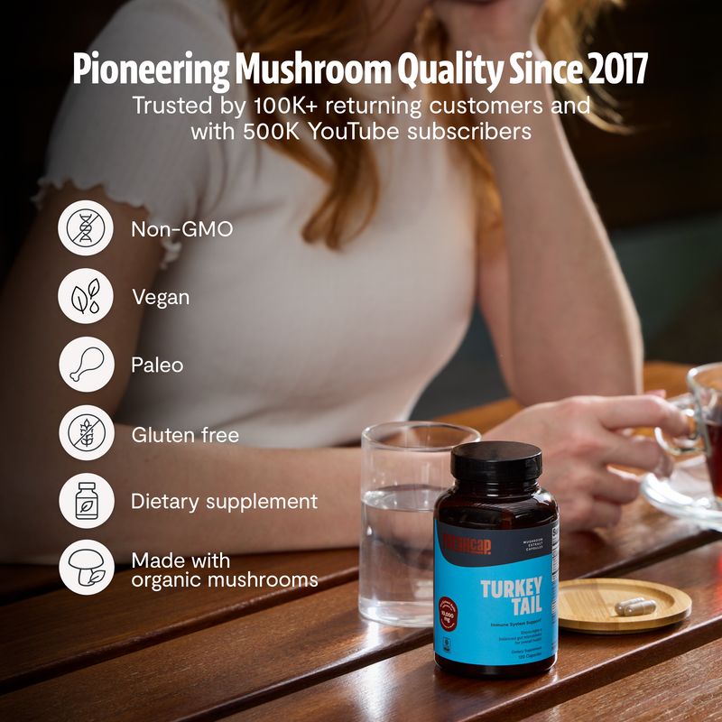 FreshCap Mushrooms Organic Turkey Tail Mushroom Capsules Capsules Black 60 Capsules,120 Capsules