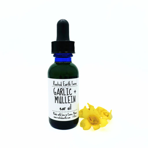 Rooted Earth Farm + Apothecary Garlic and Mullein Ear Oil Under Eye + Ear Care White Smoke