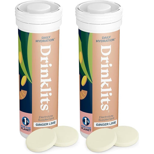 Drinklits Ginger-Lime Hydration Electrolyte Tablets with Organic Ginger - 2 Tubes | 20 Servings Hydration Electrolyte Tablets White Smoke