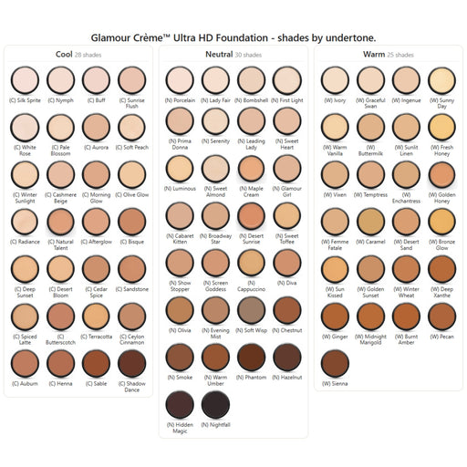 Graftobian Make-Up Company Glamour Crème™ Ultra HD Professional Foundation White Smoke (W) Ivory,(C) Silk Sprite,(C) Nymph,(N) Porcelain,(N) Lady Fair,(C) Buff,(W) Graceful Swan,(N) Bombshell,(W) Ingenue,(C) Sunrise Flush,(N) First Light,(N) Prima Donna,(C) White Rose,(W) Sunny Day,(N) Serenity,(C) Pale Blossom,(W) Warm Vanilla,(N) Leading