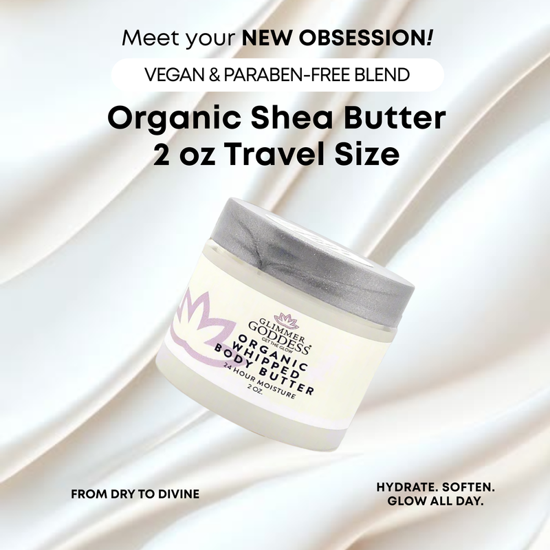 Glimmer Goddess® Organic Skin Care Organic Whipped Body Butter 2 oz – Mini Travel Size for Dry Skin & Eczema Lotions & Creams White Smoke Autumn Breeze,Caribbean Breeze,Candy Cane,Christmas Cookie,Cinnamon Apple,Citrus Basil,Citrus Crush,Citrus Mango,Coastal Reverie,Coconut Lime,Evening Snow,Frankincense & Myrrh,Honeysuckle,Jasmine,Lavender,Lavender Lemon,Lavender Orange,Lemon Cream,Lemon V