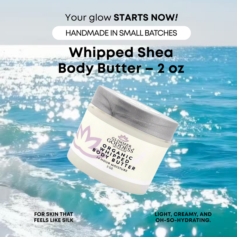 Glimmer Goddess® Organic Skin Care Organic Whipped Body Butter 2 oz – Mini Travel Size for Dry Skin & Eczema Lotions & Creams White Smoke Autumn Breeze,Caribbean Breeze,Candy Cane,Christmas Cookie,Cinnamon Apple,Citrus Basil,Citrus Crush,Citrus Mango,Coastal Reverie,Coconut Lime,Evening Snow,Frankincense & Myrrh,Honeysuckle,Jasmine,Lavender,Lavender Lemon,Lavender Orange,Lemon Cream,Lemon V