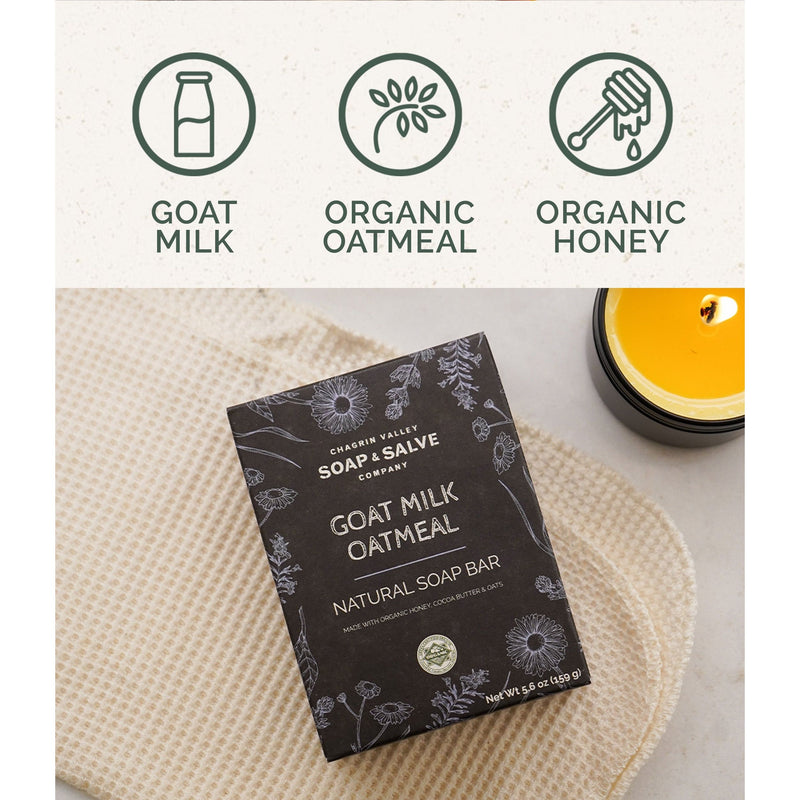 Chagrin Valley Soap & Salve Natural Soap: Goat Milk Oatmeal Soap Light Gray Full Bar 5.6 oz,Travel Size Bar 1.7 oz
