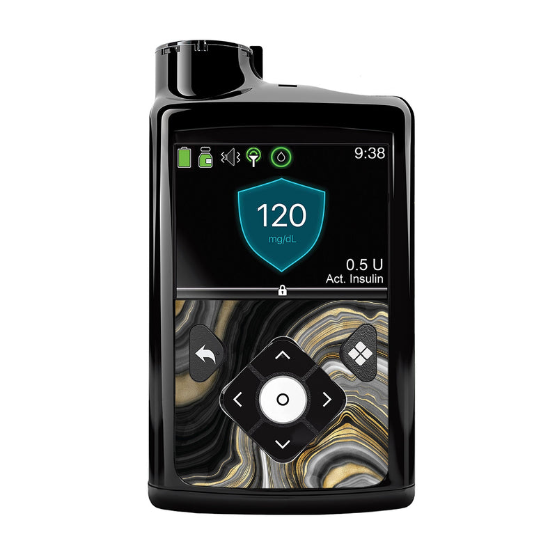 Peelz Gold Marble Sticker for Medtronic MiniMed 770G & 780G Peelz/Stickers Black Whole System Peelz (front back + clip),Front Peelz