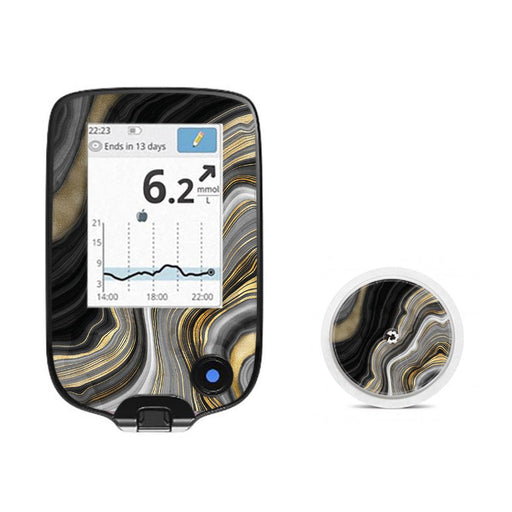 Peelz Gold Marble for Freestyle Libre 2 Peelz/Stickers White Smoke Receiver + Sensor