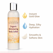 Glimmer Goddess® Organic Skin Care Organic Gold Shimmer Body Lotion – Buildable Luminous Glow Shimmer White Smoke 8 oz. / Sexy,8 oz. / Super,4 oz. / Sexy,4 oz. / Super