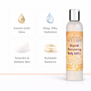Glimmer Goddess® Organic Skin Care Organic Gold Shimmer Body Lotion – Buildable Luminous Glow Shimmer White Smoke 8 oz. / Sexy,8 oz. / Super,4 oz. / Sexy,4 oz. / Super