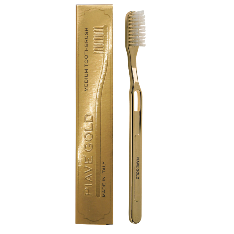KOH-I-NOOR Beauty USA Gold & Chrome Medium Nylon Bristles Toothbrush by Lavorati a Mano Toothbrush White Smoke Gold