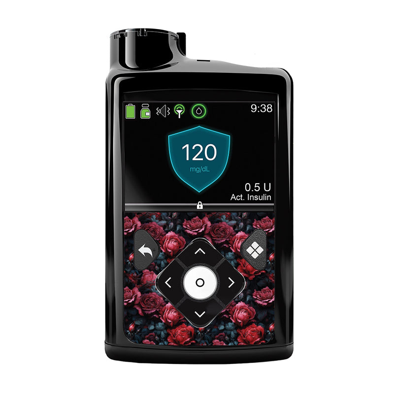 Peelz Gothic Roses for Medtronic MiniMed 770G & 780G Peelz/Stickers Black Whole System Peelz (front back + clip),Front Peelz