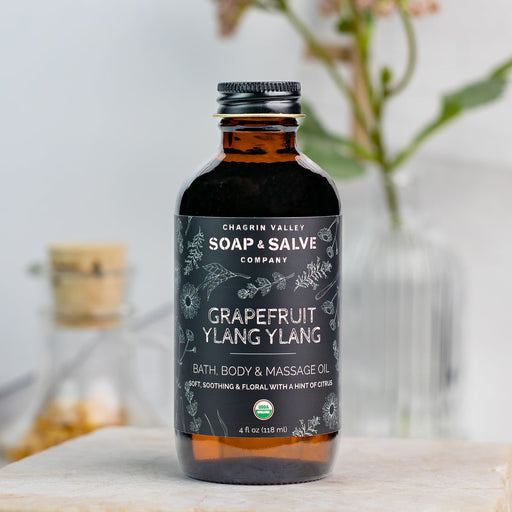 Chagrin Valley Soap & Salve Bath & Body Oil: Grapefruit Ylang Ylang Body Oil Gray 4 fl oz Glass Bottle