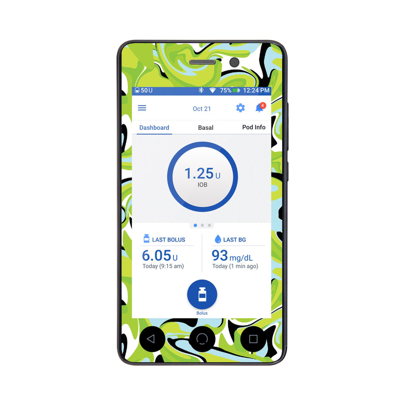 Peelz Green Flow Sticker for Omnipod DASH® PDM – Pump Peelz Peelz/Stickers White Smoke Whole System Peelz (front + case)