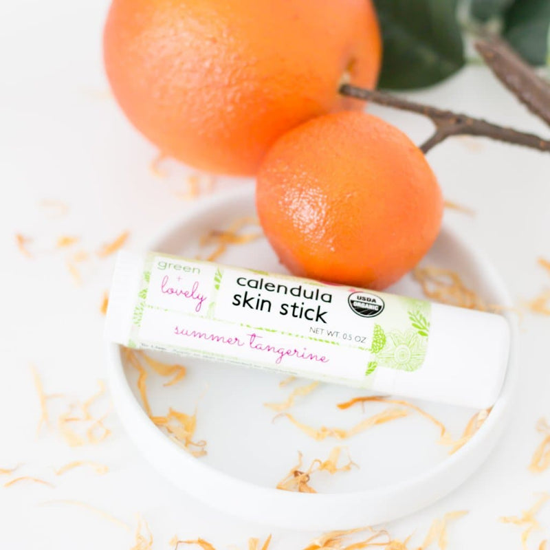 Green + Lovely Summer Tangerine Calendula Skin Stick - Organic Lotion Moisture Stick - Travel Size Beige