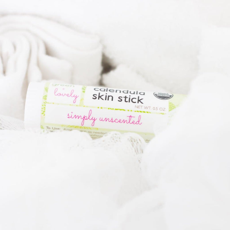 Green + Lovely Simply Unscented Calendula Skin Stick - Organic Lotion Stick - Travel Size White Smoke