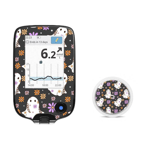 Peelz Groovy Ghosts Freestyle Libre 2 Peelz/Stickers White Smoke Receiver + Sensor,Sensor Only