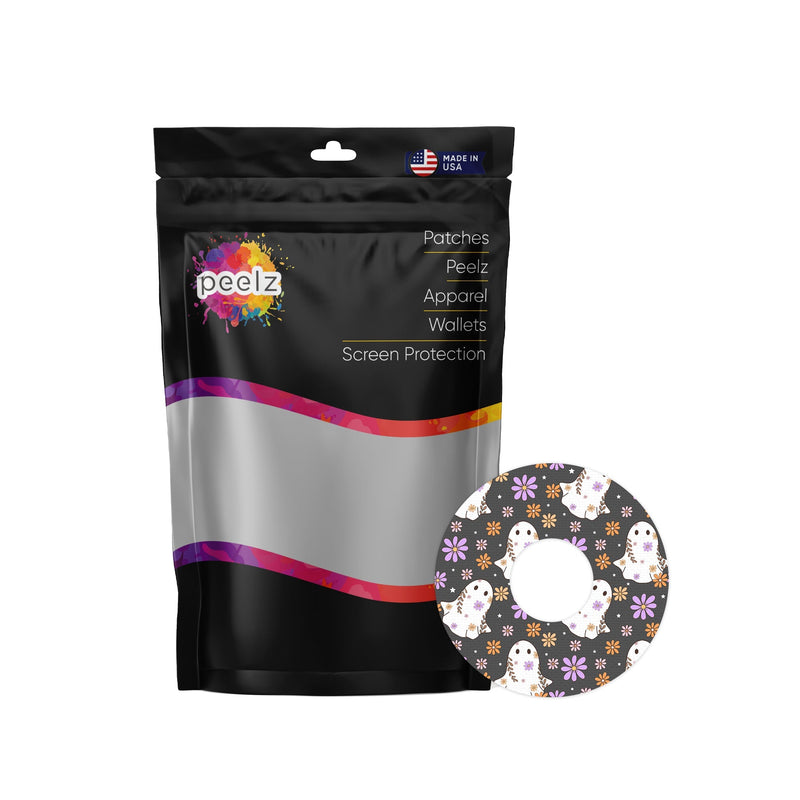 Peelz Groovy Ghosts FreeStyle Libre 3 Plus & Lingo  Patch Tape - Pump Peelz Patch Medical Tape White Smoke 12-Pack (Set of 12 Patches),4-Pack (Set of 4 Patches)