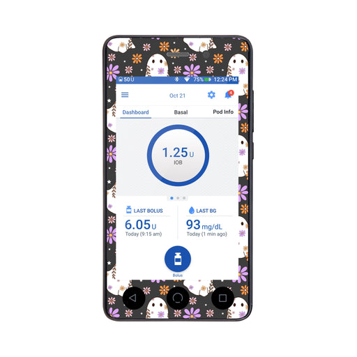 Peelz Groovy Ghosts Sticker for Omnipod DASH® PDM – Pump Peelz Peelz/Stickers White Smoke Whole System Peelz (front + case),Front Peelz,Case Peelz