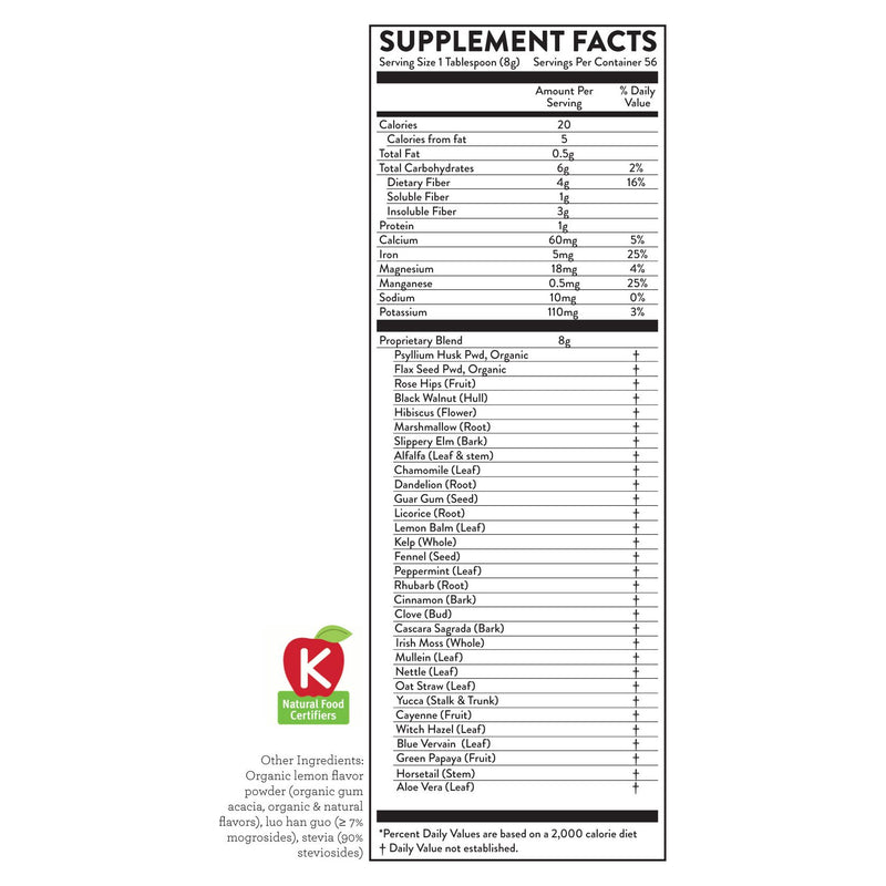 Hallelujah Diet Fiber Cleanse Powder - Natural Colon Cleanse - (Lemon, 16 oz) Fiber and Detox Light Gray