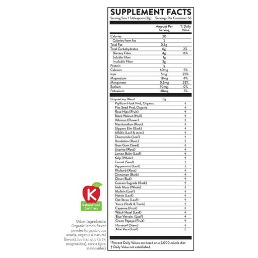 Hallelujah Diet Fiber Cleanse Powder - Natural Colon Cleanse - (Lemon, 16 oz) Fiber and Detox Light Gray