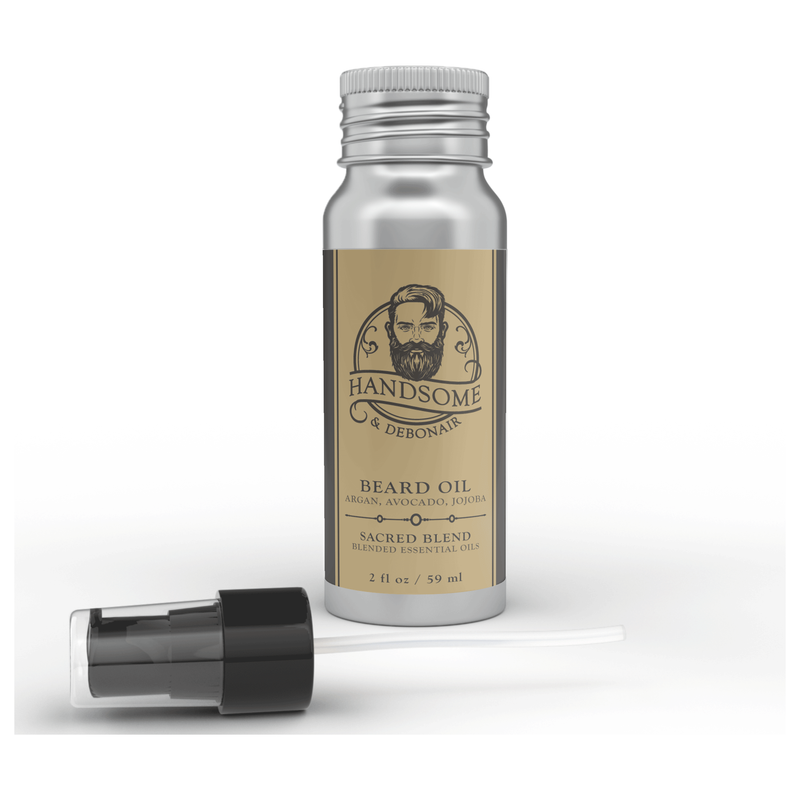 Handsome & Debonair Essential Beard Oil - Collection Men's Grooming Light Gray Sacred Blend / Cap & Pump