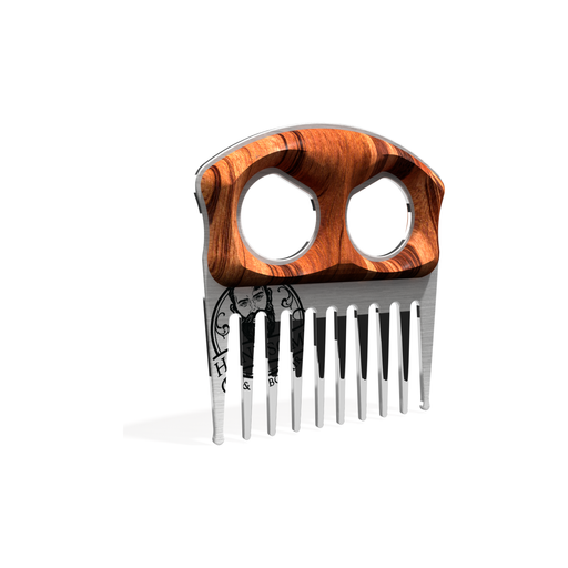 Handsome & Debonair Tiger Wood Stainless Beard Pick Styling Tools Dim Gray