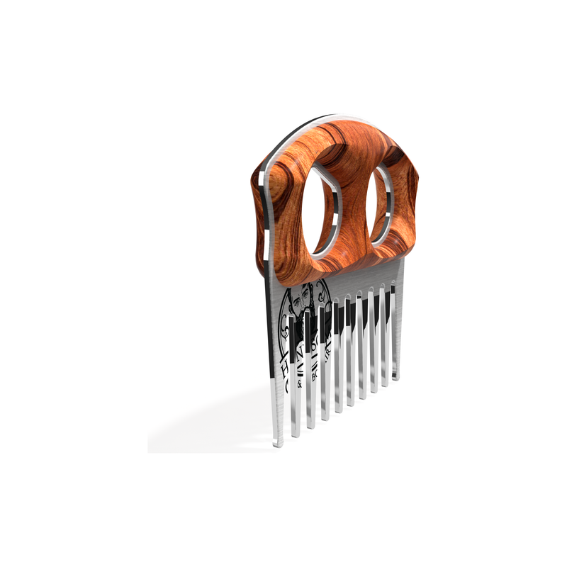 Handsome & Debonair Tiger Wood Stainless Beard Pick Styling Tools Gray