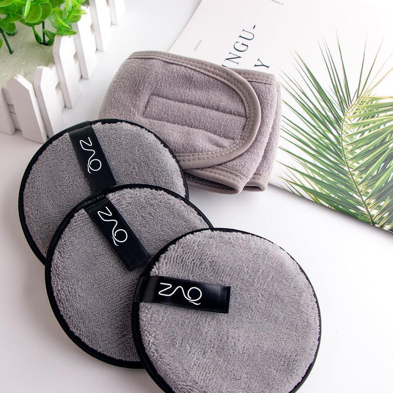 ZAQ Skin & Body ZAQ Reusable Makeup Remover Pads 4pack with Spa facial Headband Make Up White Smoke Grey