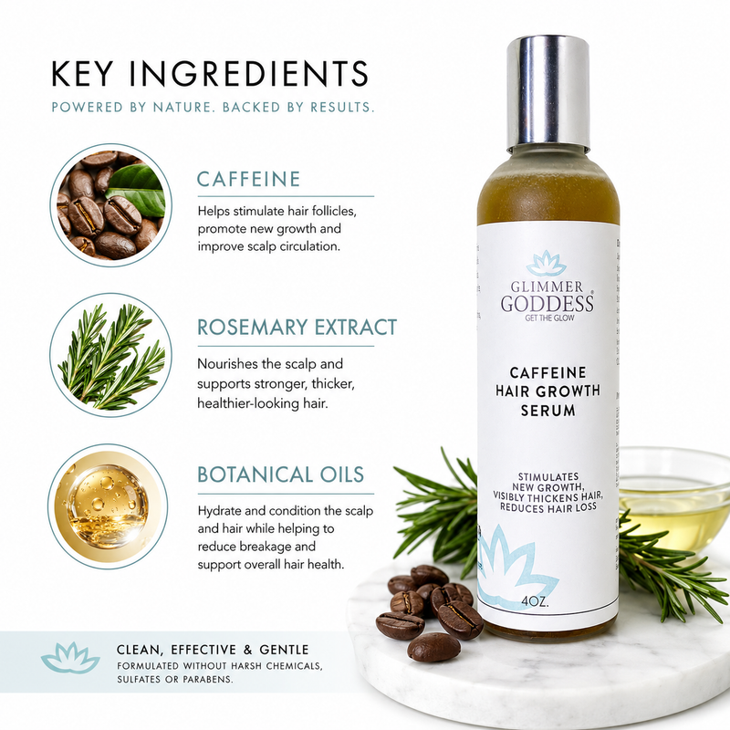 Glimmer Goddess® Organic Skin Care Organic Caffeine Hair Growth Serum – Scalp Treatment Hair Growth White Smoke