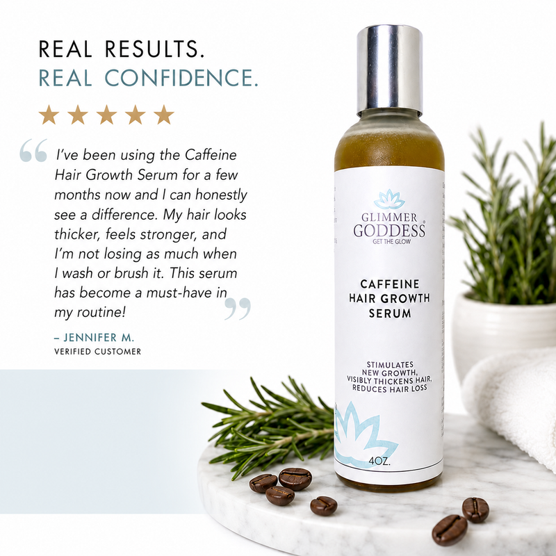Glimmer Goddess® Organic Skin Care Organic Caffeine Hair Growth Serum – Scalp Treatment Hair Growth White Smoke