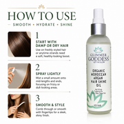 Glimmer Goddess® Organic Skin Care Organic Hair Shine Spray – Frizz Control & Hydrating Hair Growth White Smoke