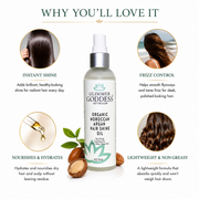 Glimmer Goddess® Organic Skin Care Organic Hair Shine Spray – Frizz Control & Hydrating Hair Growth White Smoke