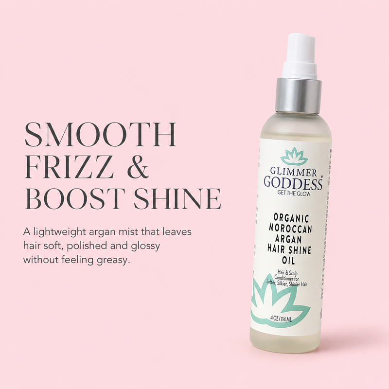 Glimmer Goddess® Organic Skin Care Organic Hair Shine Spray – Frizz Control & Hydrating Hair Growth Misty Rose
