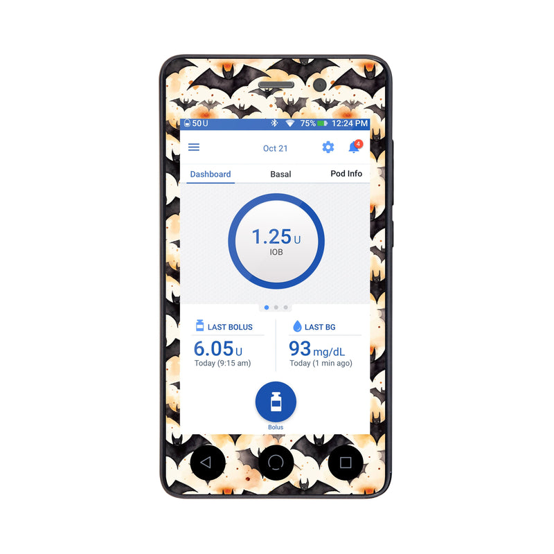 Peelz Halloween Bats Sticker for Omnipod DASH® PDM – Pump Peelz Peelz/Stickers White Smoke Whole System Peelz (front + case),Front Peelz
