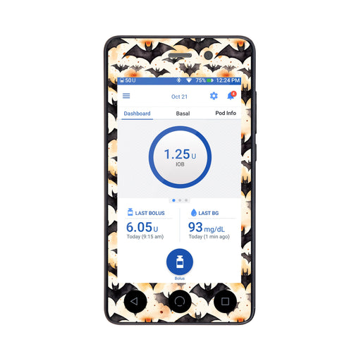 Peelz Halloween Bats Sticker for Omnipod DASH® PDM – Pump Peelz Peelz/Stickers White Smoke Whole System Peelz (front + case),Front Peelz