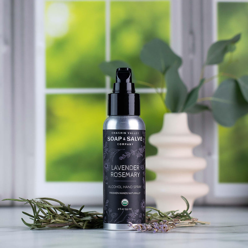 Chagrin Valley Soap & Salve Hand Spray: Lavender Rosemary Hand Sanitizer Dark Gray 2 fl oz Spray Bottle