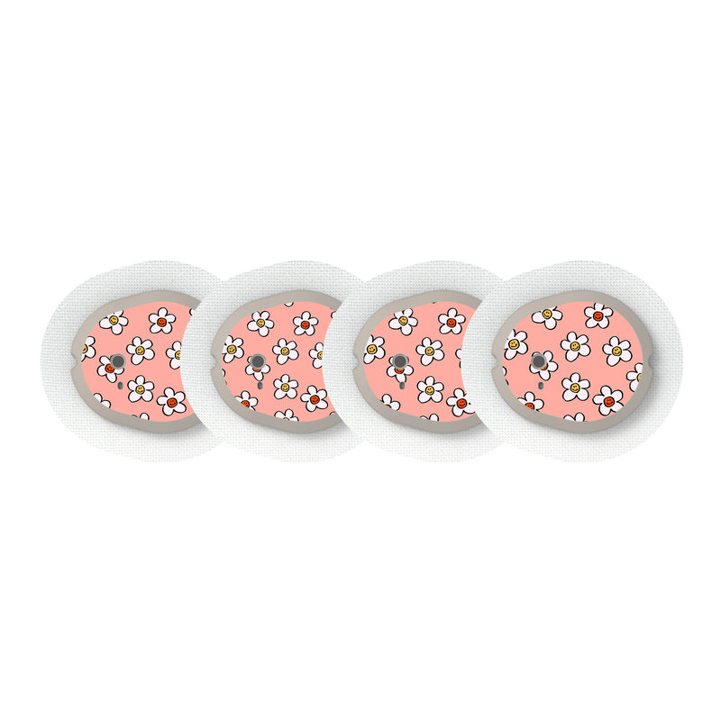 Peelz Happy Flowers Sticker Designed for the DEXCOM G7 and Stelo Transmitter Peelz/Stickers White Smoke 4-pack (Set of 4 Stickers)