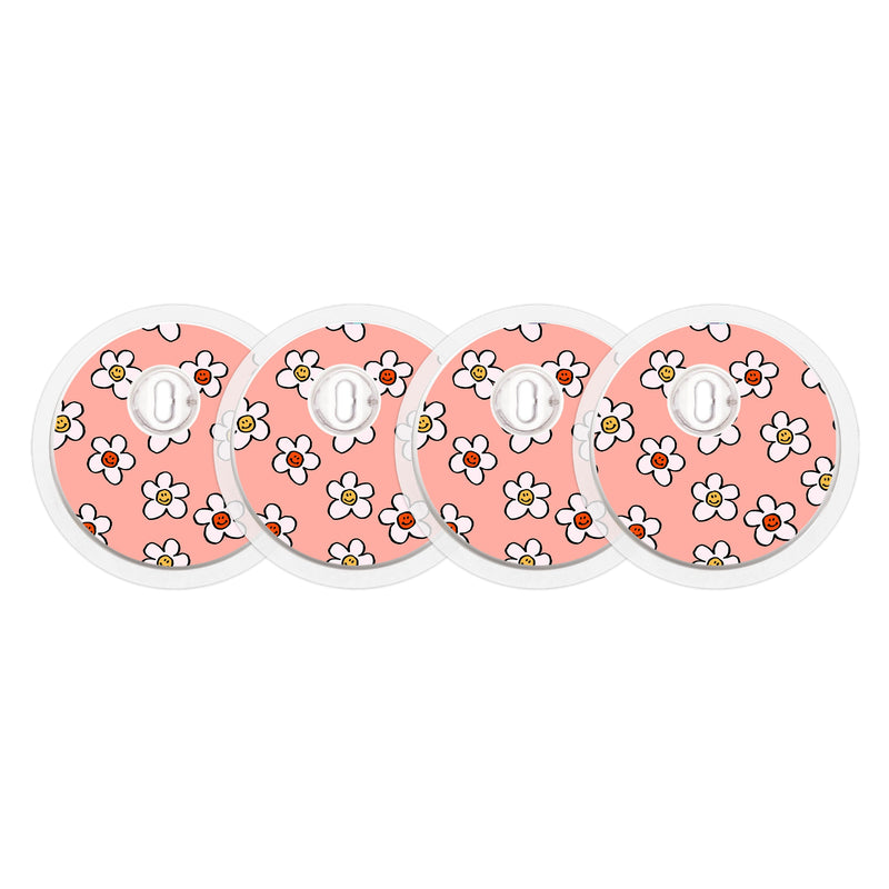 Peelz Happy Flowers Sticker Designed for the FreeStyle Libre 3 Plus & Lingo  Sensor Peelz/Stickers White Smoke 4-pack (Set of 4 Stickers)