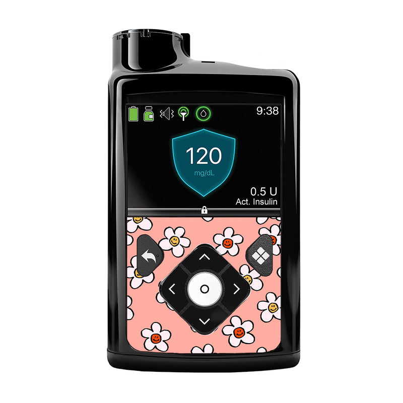 Peelz Happy Flowers Sticker for Medtronic MiniMed 770G & 780G Peelz/Stickers Black Whole System Peelz (front back + clip)