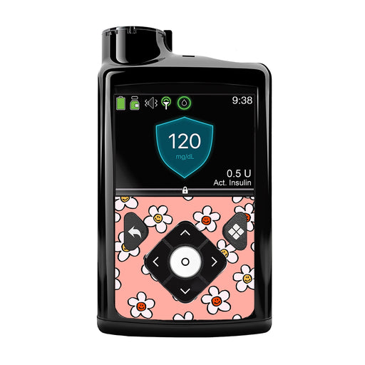 Peelz Happy Flowers Sticker for Medtronic MiniMed 770G & 780G Peelz/Stickers Black Whole System Peelz (front back + clip)